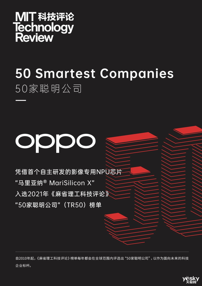 OPPO自研NPU芯片，首入选2021年《麻省理工科技评论》“TR 50”榜单